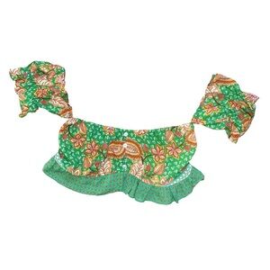 Rusttydustty Green Floral Super Crop Bohemian Blouse